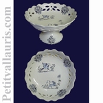 COUPE AJOUREE SUR PIED d26 Decor tradition Vx Moustiers bleu