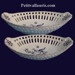 FAIENCE OVAL LACE OLD TRADITION DECORATION BLUE MOUSTIERS