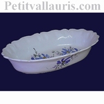 CERAMIC OVAL BASKET FOR BROAD OR FRUITS BLUE FLOWERS DECOR 