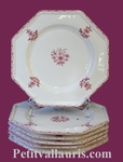 ASSIETTE OCTOGONALE PLATE FLEURS TRADITION MOUSTIERS ROSE 