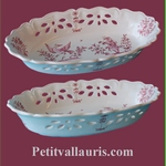 CORBEILLE OVALE AJOUREE DECOR TRADITION VIEUX MOUSTIERS ROSE 