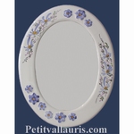 MIROIR CADRE OVALE DECOR FLEURS BLEUES ET MARGUERITES RELIEF 