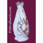 FAIENCE OIL AND VINEGAR BOTTLE PINK FLOWER DECORATION 