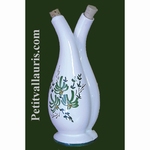 HUILIER-VINAIGRIER EN FAIENCE DECOR FLEURS VERTES 