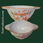 BOWL WITH HANDLES LIGHT RED FLOWERS DECORATION 