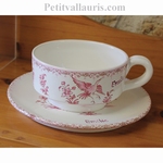 LARGE CUP AND UNDER PLATE OLD PINK TRADITION MOUSTIERS DECOR