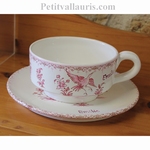 LARGE CUP AND UNDER PLATE OLD PINK TRADITION MOUSTIERS DECOR 