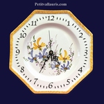 FAIENCE OCTAGONAL WALL CLOCK GREEN,BLUE AND YELLOW FLOWERS 
