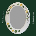 MIROIR OVALE DECOR FLEURS VERTES & JAUNES MARGUERITES RELIEF 