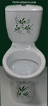 TOILETTES-WC EN PORCELAINE DECOR FLEURS VERTES ARTISANAL 