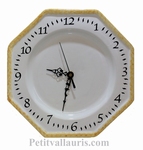 HORLOGE EN CERAMIQUE OCTOGONALE BLANCHE BORD OCRE JAUNE 