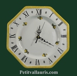 HORLOGE MURALE OCTOGONALE EN FAIENCE DECOR CITRONS 